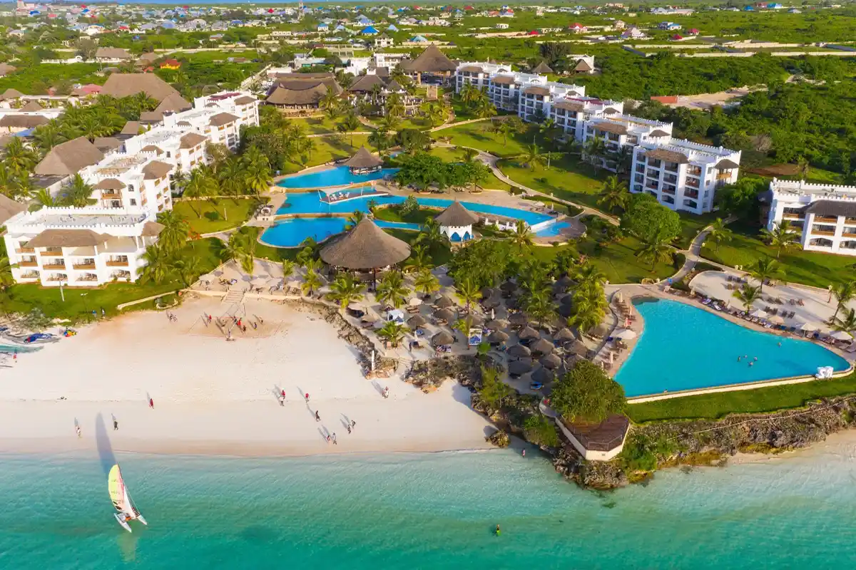 Zanzibar white sand beach with turquoise ocean